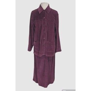 NORDSTROM Women Skirt Set Size M Corduroy Purple Maxi Skirt Button Up Top 124A